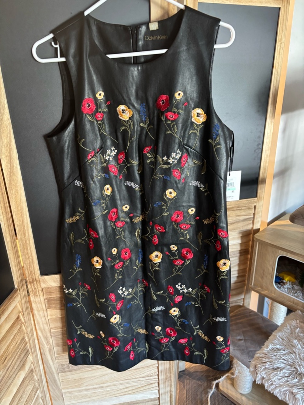 Calvin Klein Black Faux Leather Dress with Gold Logo